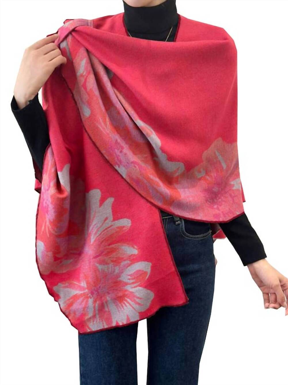 NEW WINDING RIVER reversible rose short wrap in pink/gray